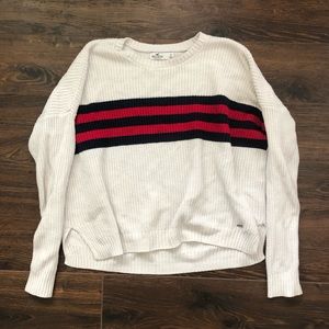 Hollister White Striped Knit Sweater